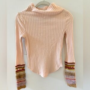Free people Women's Pink Sweater with Multicolor Sleeves XS